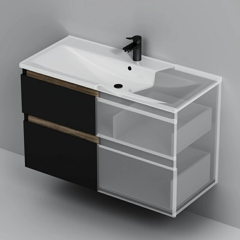 Тумба под раковину AM.PM X-Joy 100 подвесная, цвет черный матовый/дерево - фото 1