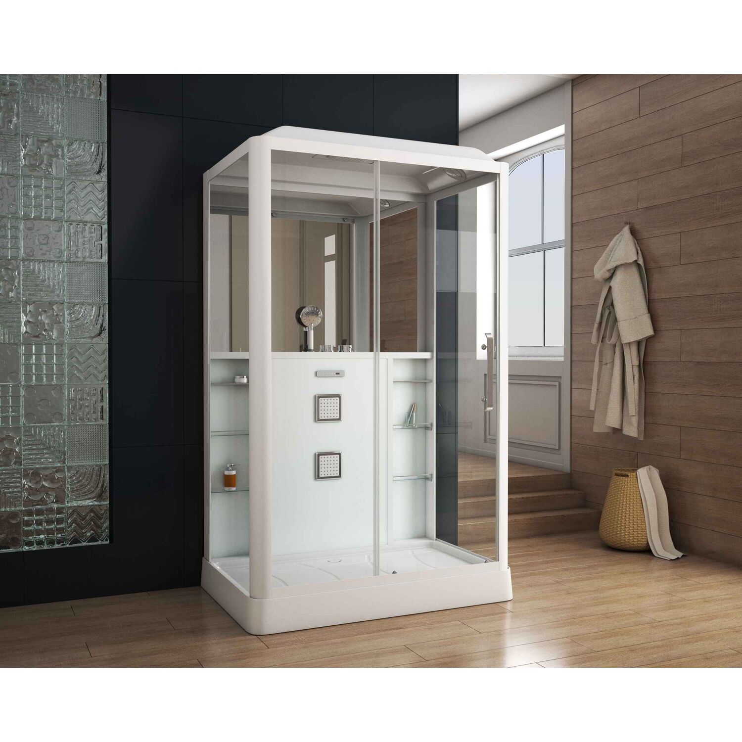 Душевая кабина Grossman Alba GR128L 135x90, левая, стекло прозрачное, профиль белый, с крышей, с гидромассажем