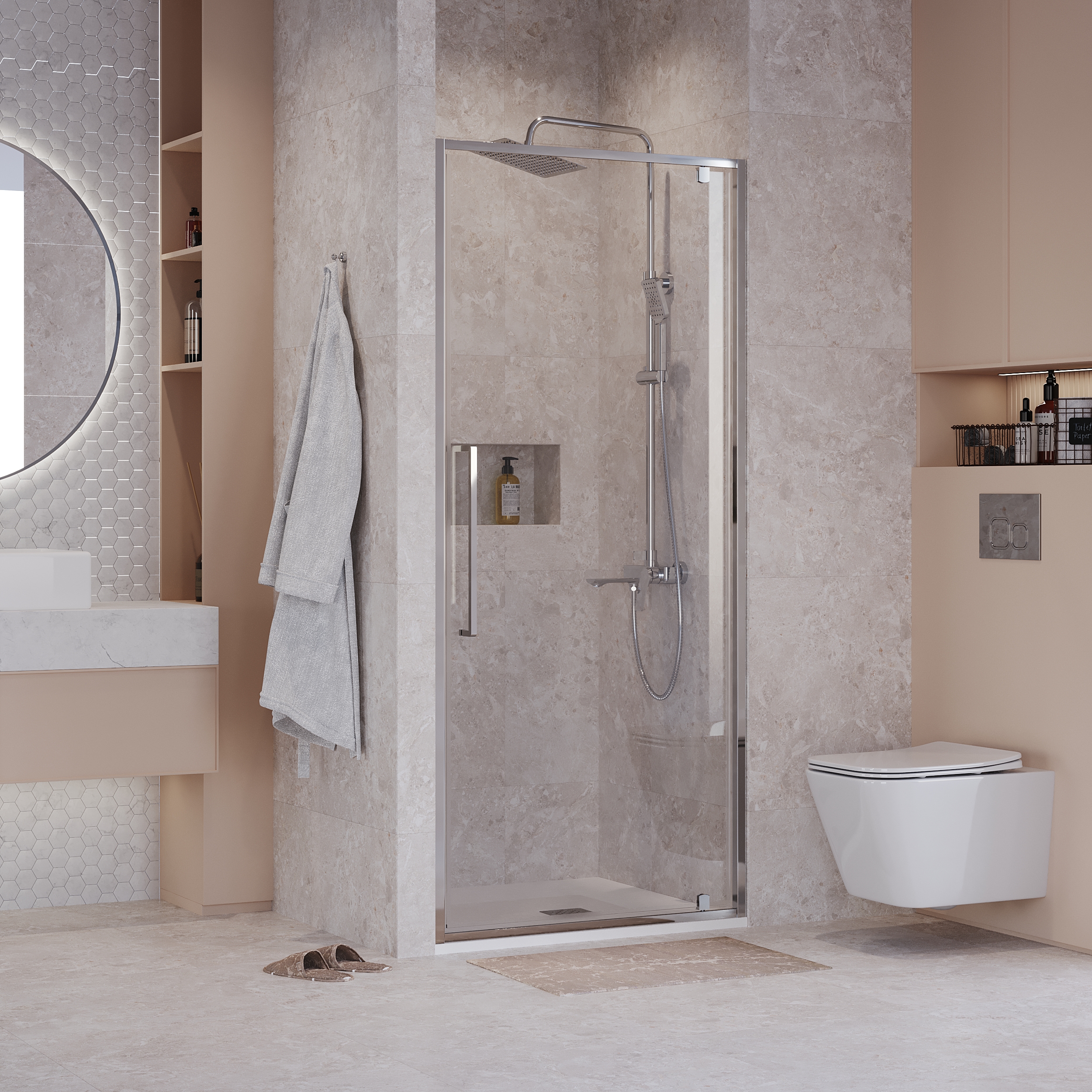 Душевая дверь Niagara Nova NG-66-9A 90x195, стекло прозрачное, профиль хром