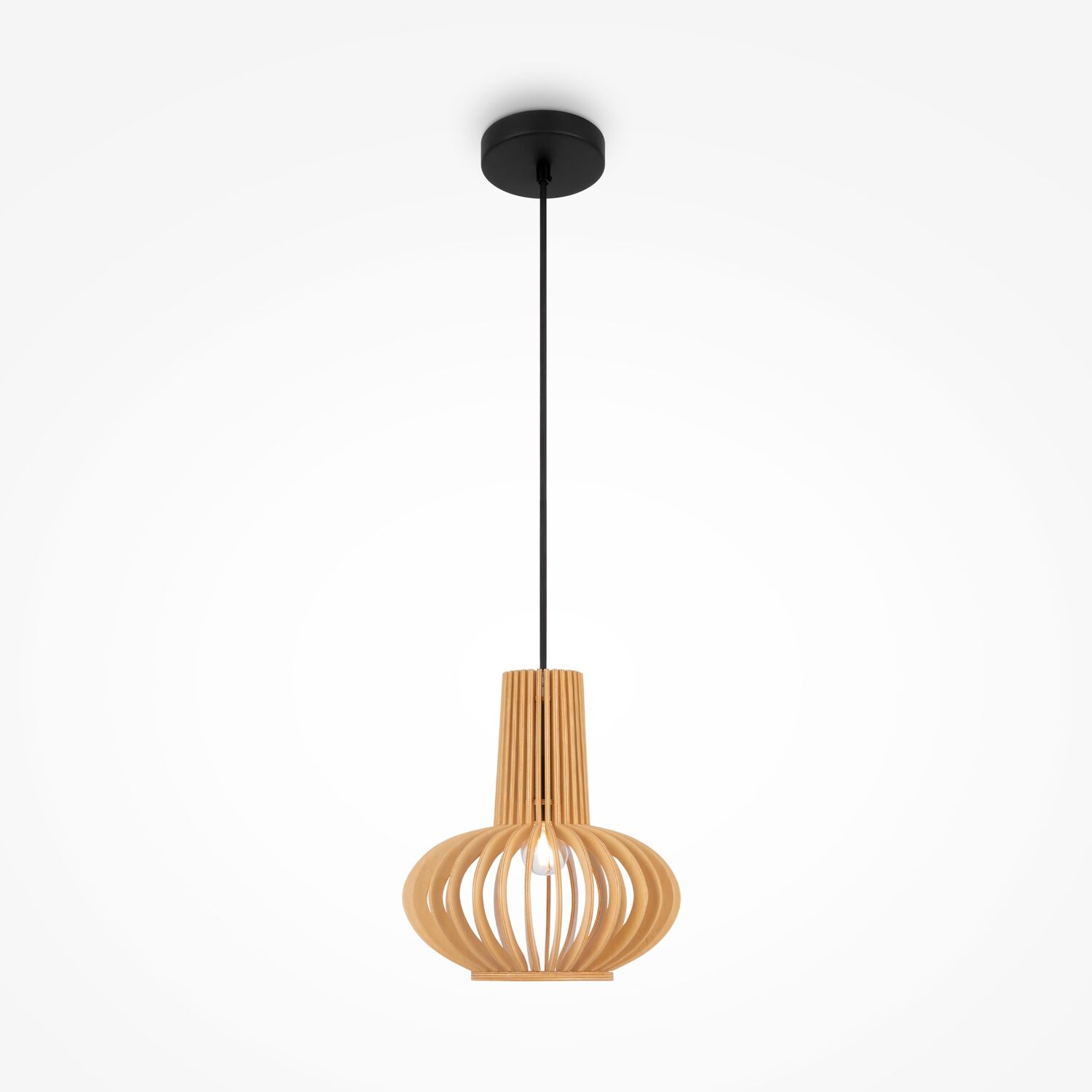 Подвесной светильник Maytoni Roots MOD193PL-01W, арматура черная, профиль дерево бежевое
