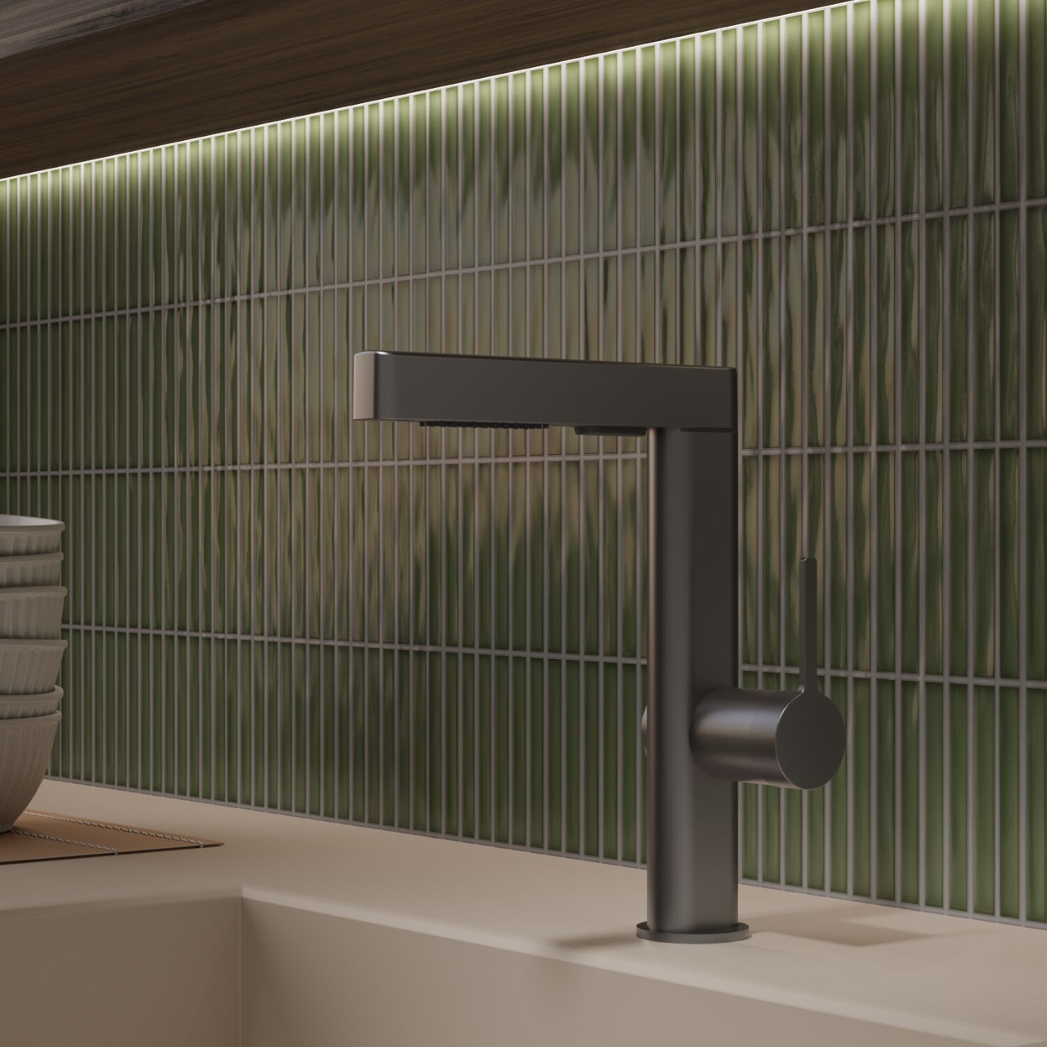 Смеситель Vincea VKF-22GM для кухни, с выджвижным изливом, цвет вороненая сталь - фото 1