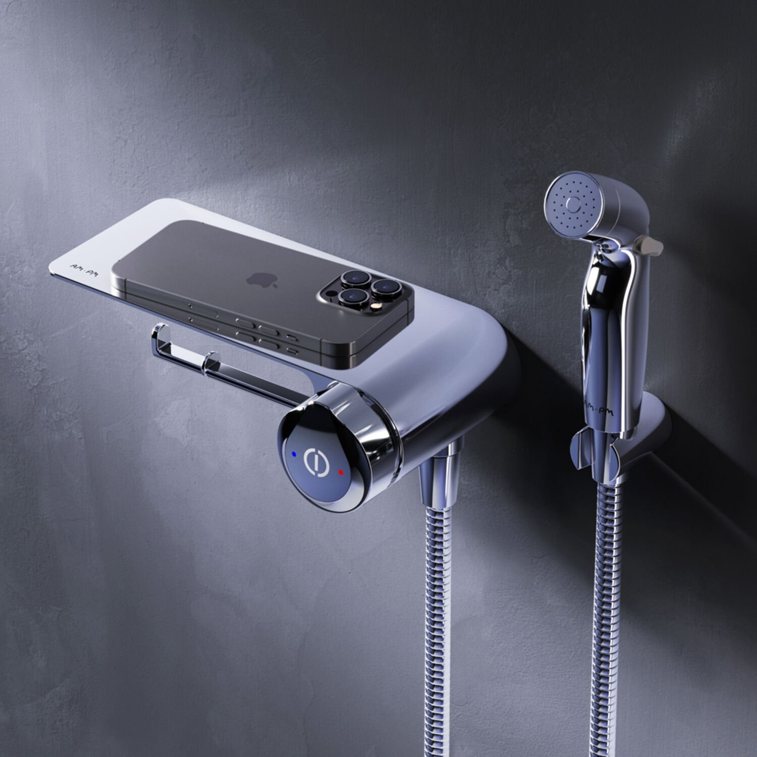 Гигиенический душ AM.PM X-Joy TouchReel F0H85A800, со встраиваемым смесителем, полкой, держателем туалетной бумаги, цвет хром