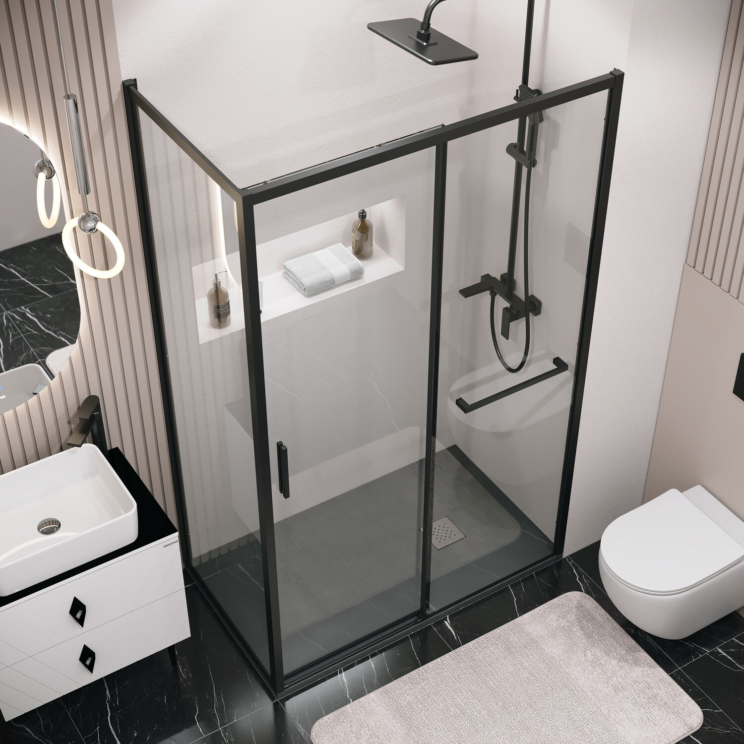 Душевой уголок Grossman Style 100х90, стекло прозрачное, профиль черный матовый - фото 1