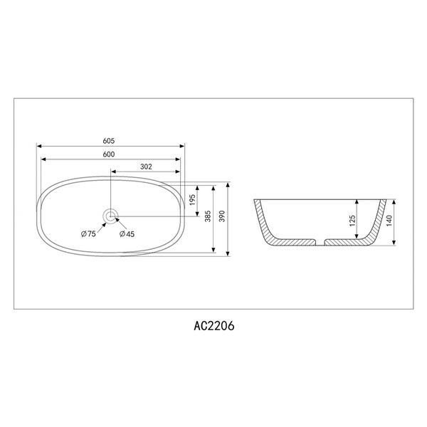 Раковина Abber Rechteck AC2206 MB накладная, 61x39 см, цвет черный матовый - фото 1