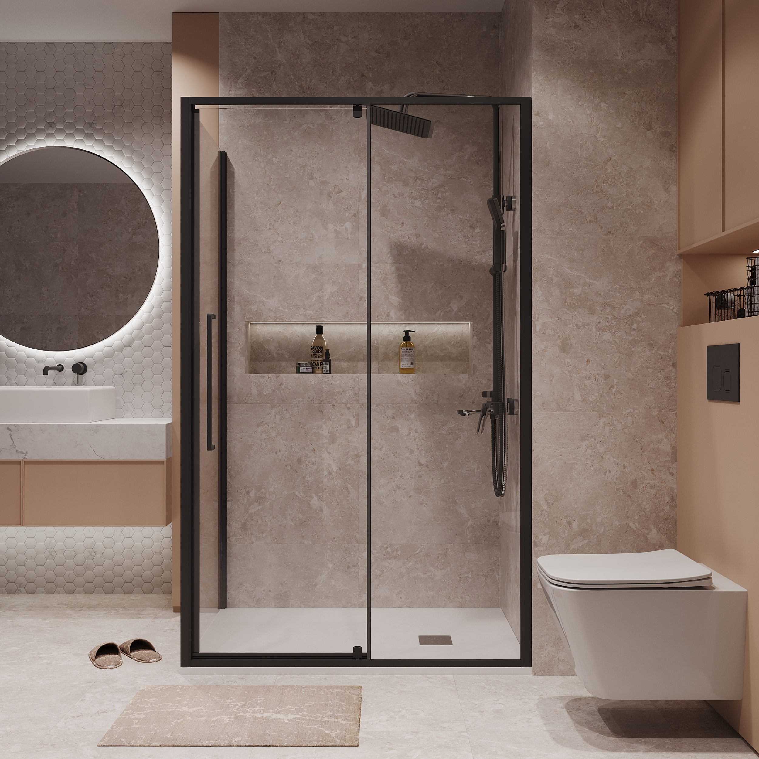 Душевой уголок Niagara Nova NG-85-12AB-A80B-34 120x80, стекло прозрачное, профиль черный матовый - фото 1