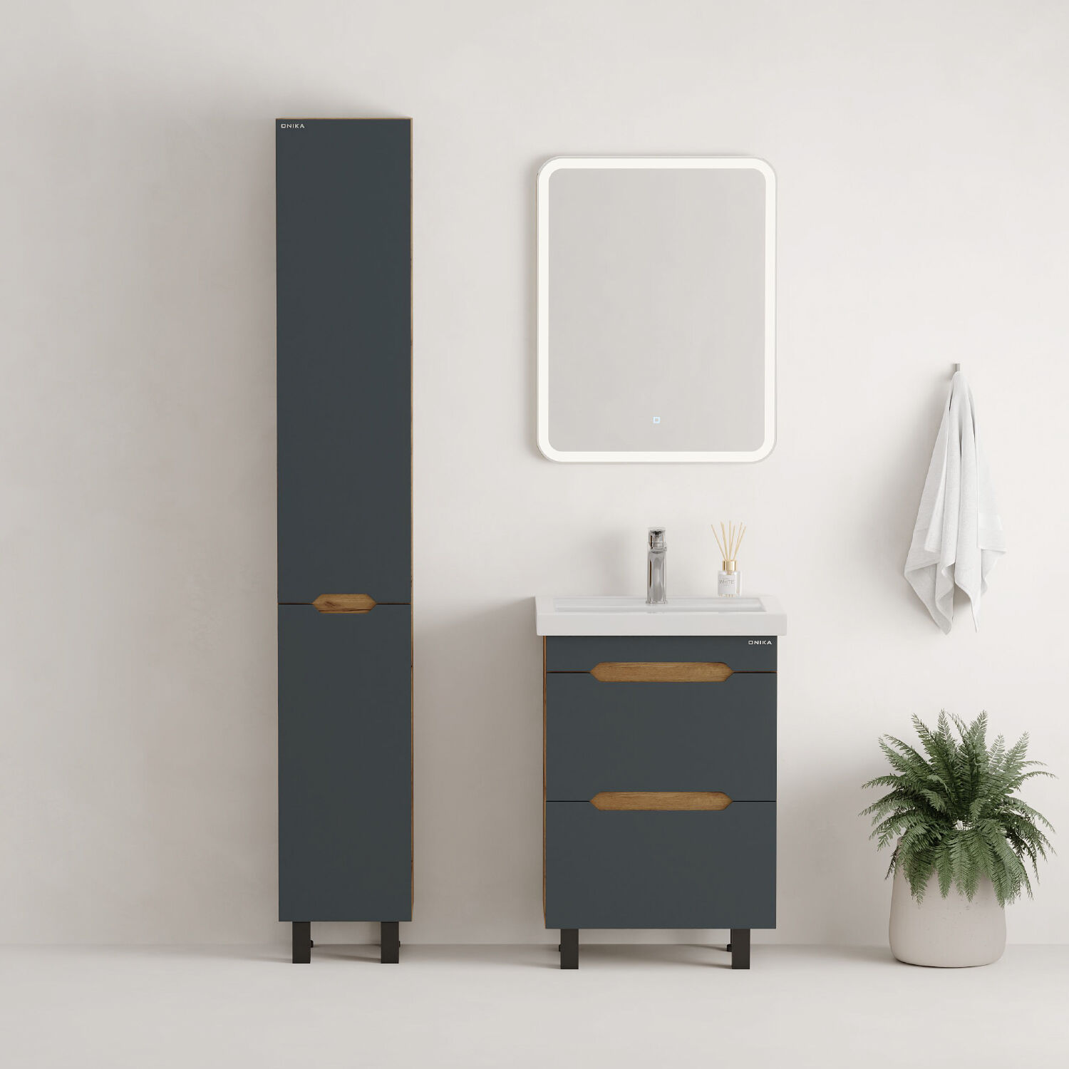 Шкаф-пенал Оника Айленд 30 напольный, правый, цвет графит / дуб крафт золотой - фото 1