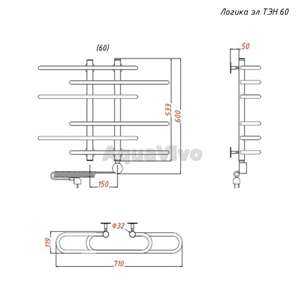 Полотенцесушитель Тругор Логика эл ТЭН 60х60 электрический - фото 1