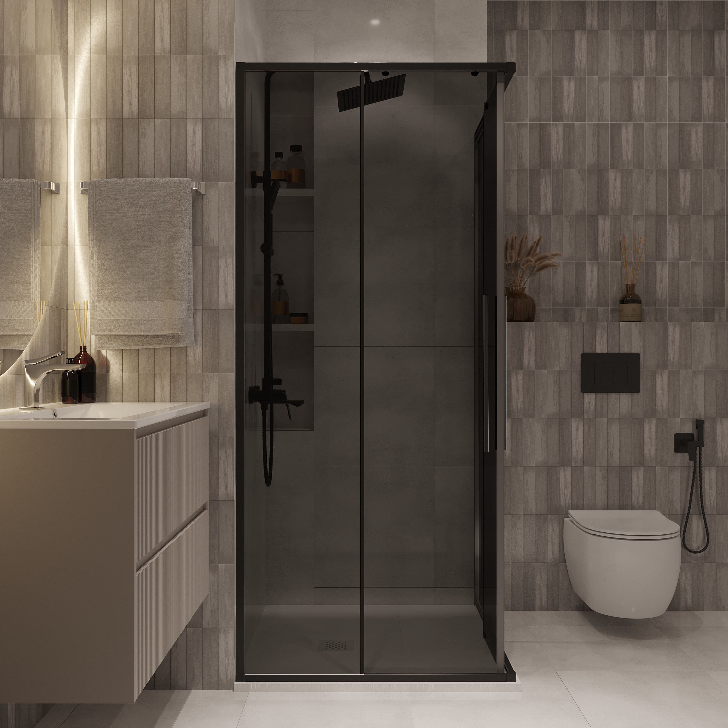 Душевой уголок Niagara Nova NG-2823-34 Black 90x90, стекло тонированное, профиль черный матовый - фото 1