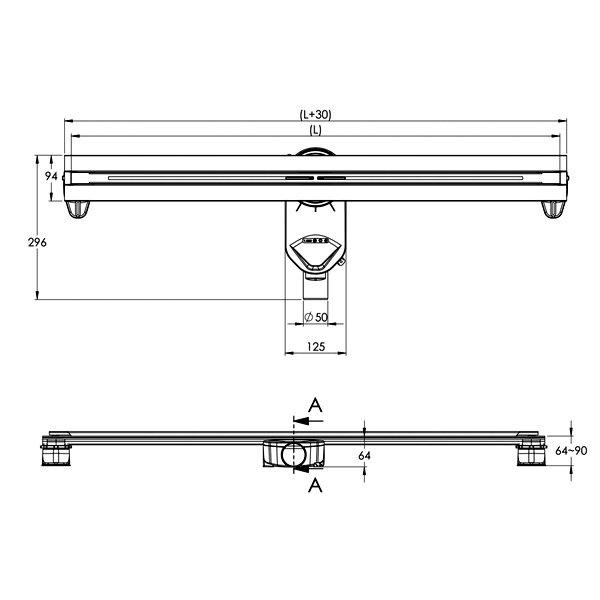 Душевой лоток Berges Super Line 090082 с решеткой 75x9 см, прямой выпуск, цвет хром матовый, с возможностью изменения длины