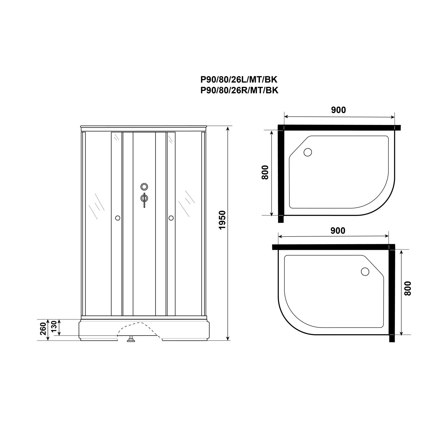 Душевая кабина Niagara Promo P90/80/26L/MT/BK 90х80, левая, стекло матовое, профиль белый, без крыши