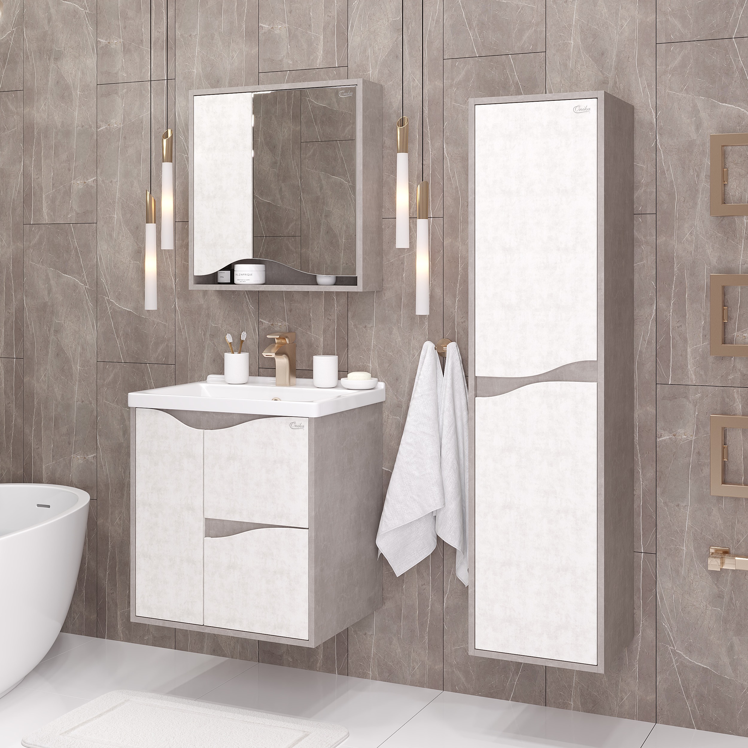 Мебель для ванной Оника Брендон 60, цвет бетон крем / камень светлый - фото 1
