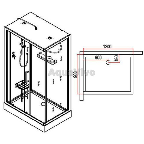 Душевая кабина Esbano ES-129CKR 120x90, переднее стекло рифленое, заднее белое, профиль хром