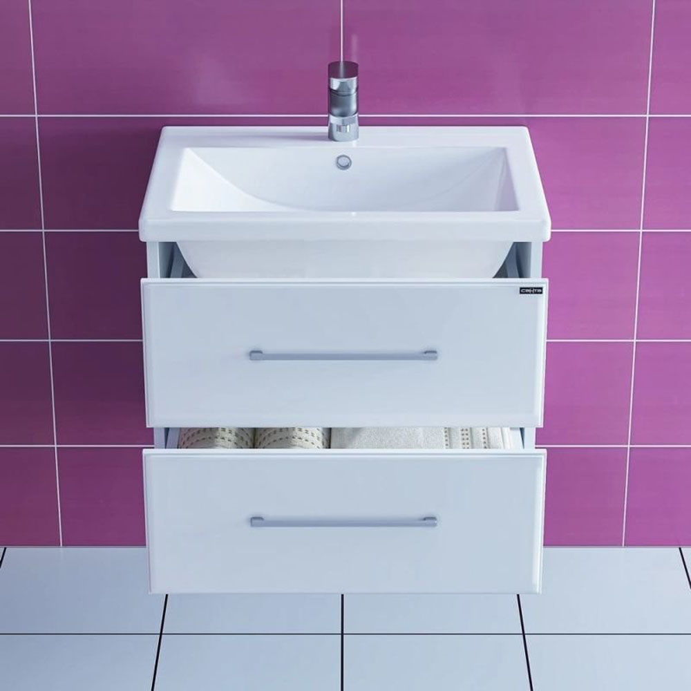 Тумба под раковину Санта Омега 60 подвесная, с ящиками, цвет белый - фото 1