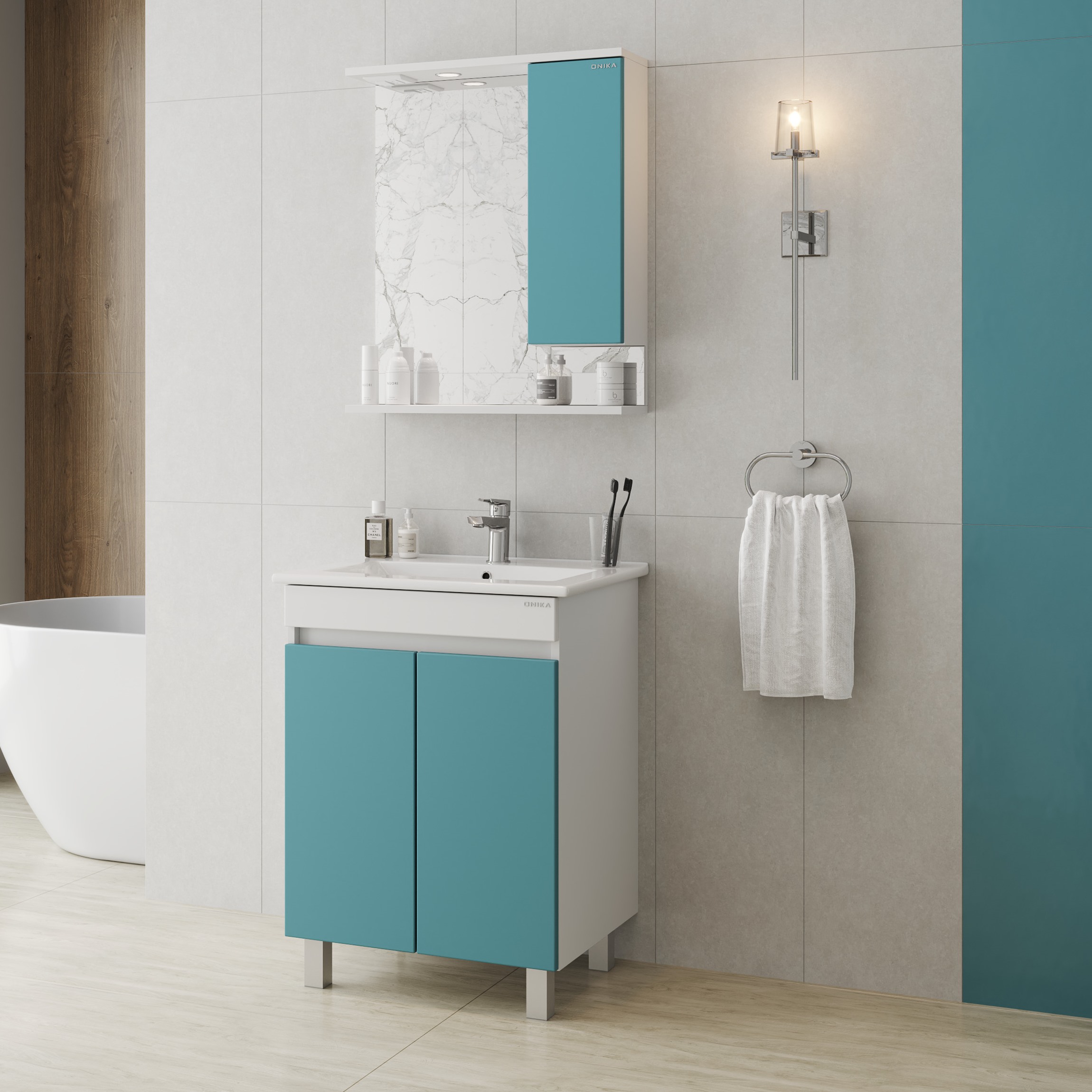Мебель для ванной Оника Марви 60, цвет белый / бирюза - фото 1