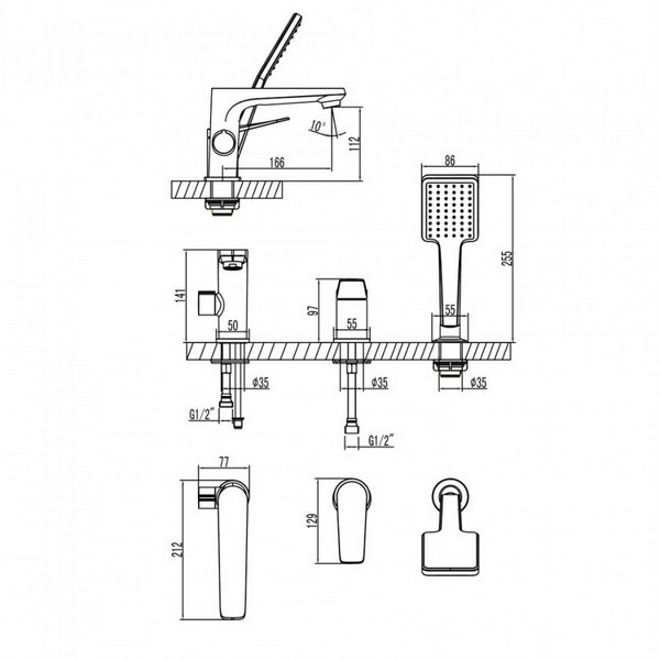 Смеситель Lemark Bronx LM3745GM на борт ванны, цвет графит - фото 1