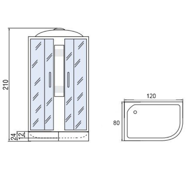 Душевая кабина Мономах 120/80/24 МЗ L 120x80, левая, стекло прозрачное мозаика, профиль хром, с крышей - фото 1