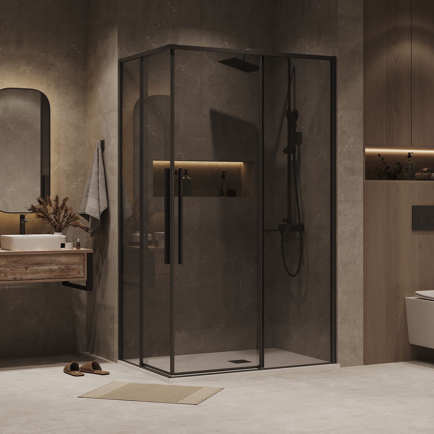 Душевой уголок Grossman Galaxy 300.K33.01.9080.21.10 90х80, стекло тонированное, профиль черный матовый - фото 1