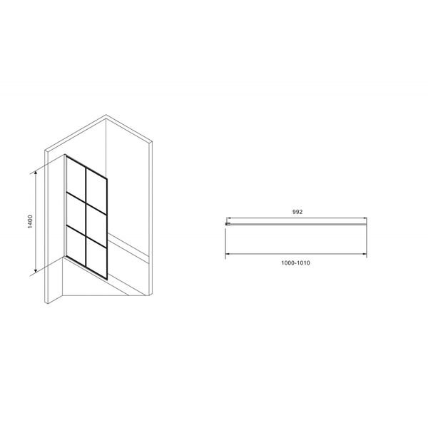 Шторка на ванну Abber Immer Offen AG72100B 100x140, стекло прозрачное, профиль черный