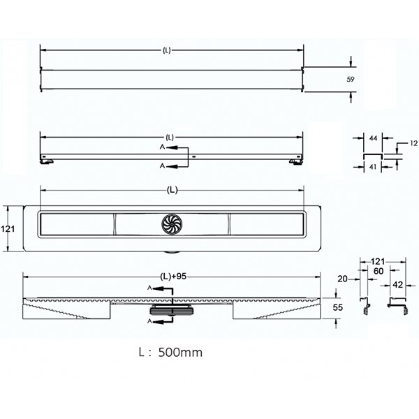 Душевой лоток Berges C1 Brise 090030 с решеткой 50x6 см, прямой выпуск, цвет хром матовый