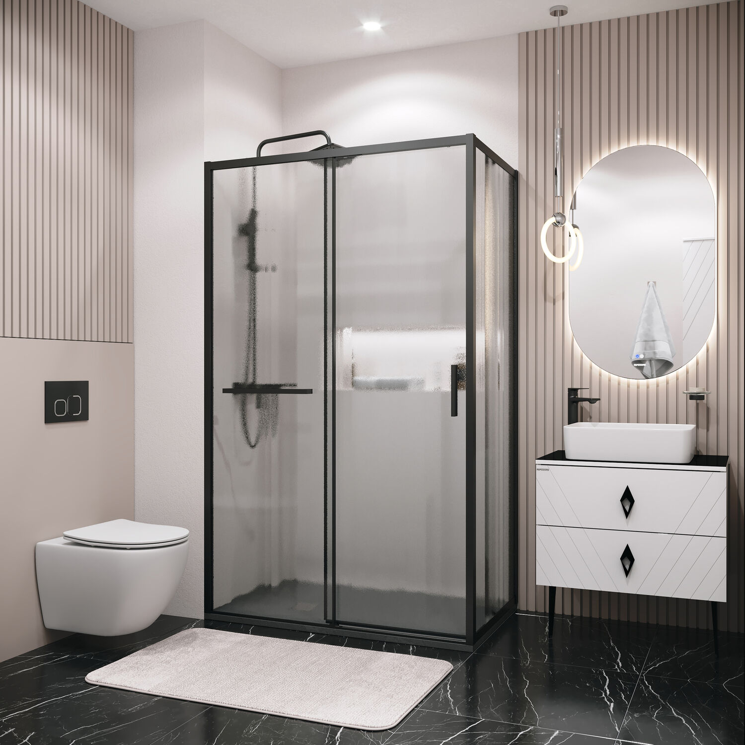 Душевой уголок Grossman Style 120х80, левый, стекло шиншилла, профиль черный матовый