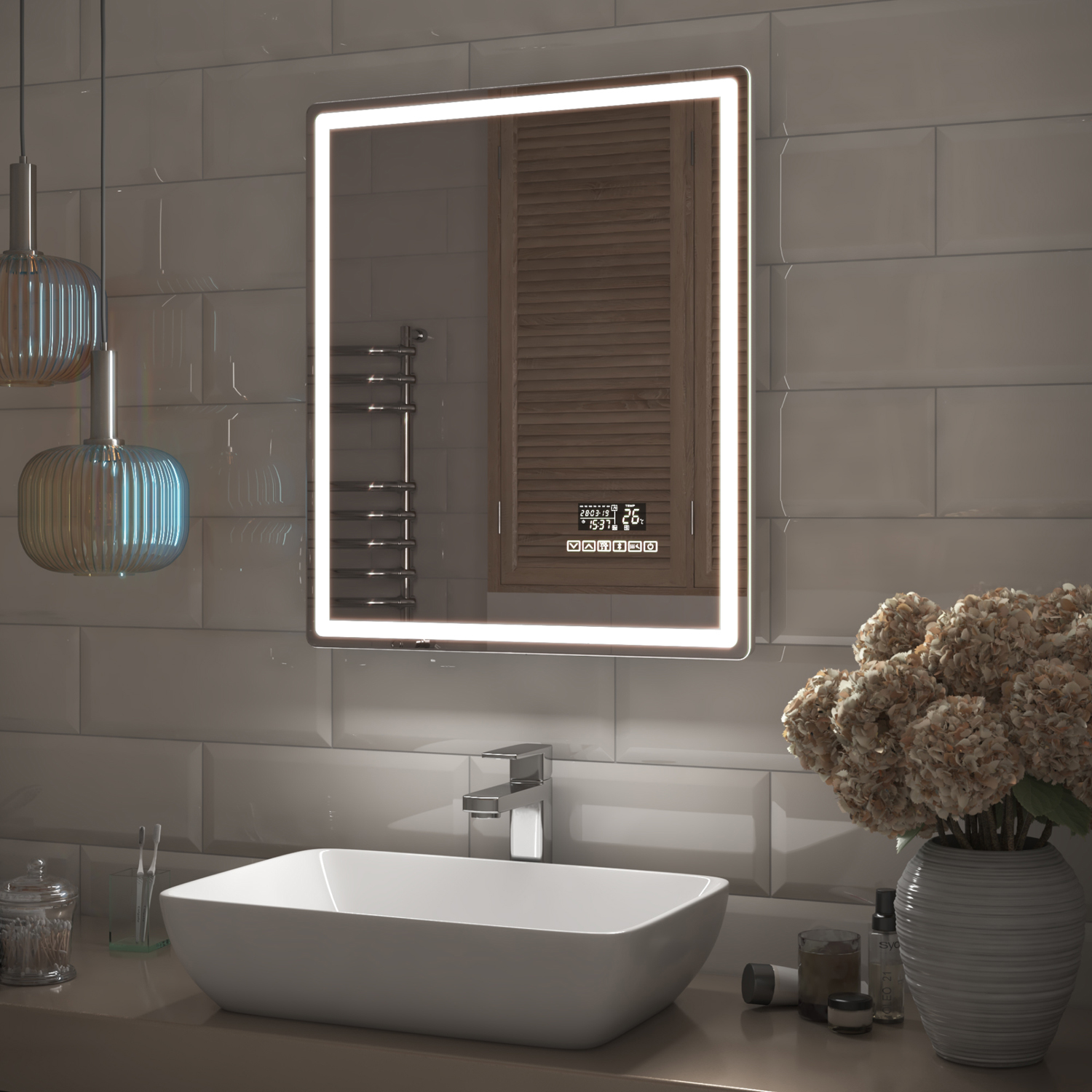 Зеркало Vigo Geometry Media Voice 60x70, с подсветкой, функцией антизапотевания, Bluetooth, часами, голосовым управлением - фото 1