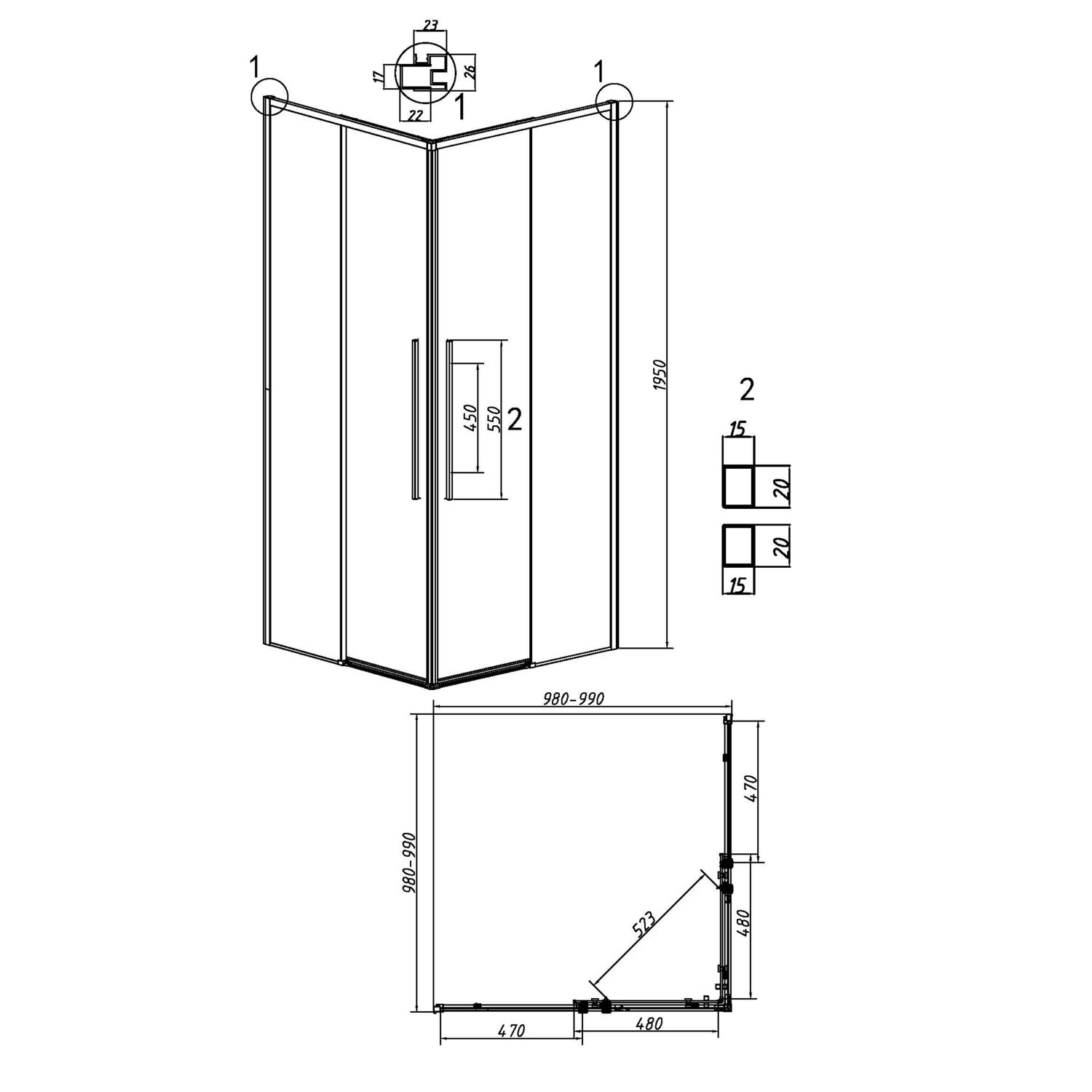Душевой уголок Grossman Galaxy 300.K33.01.1010.10.02 100х100, стекло шиншилла, профиль хром - фото 1