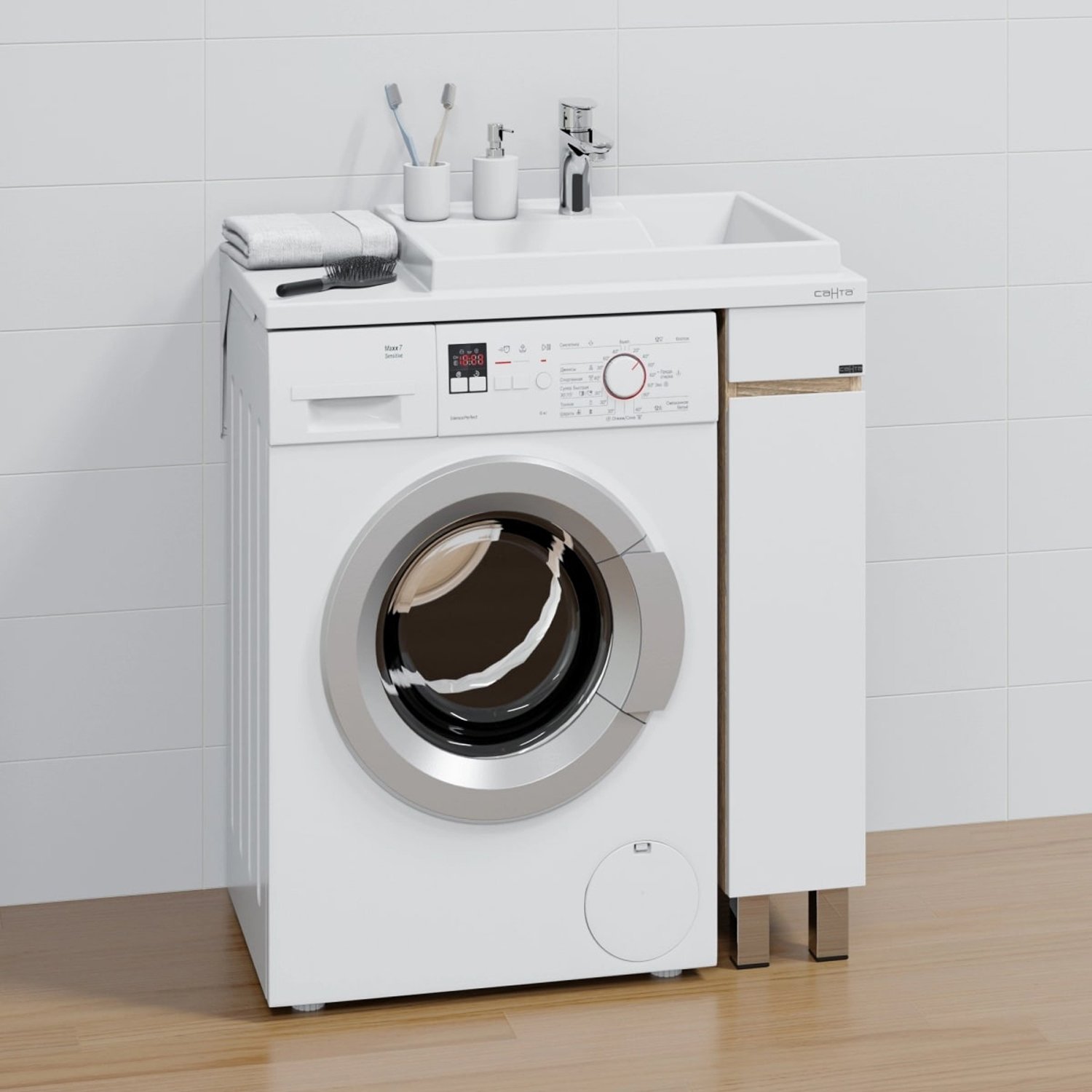 Тумба под раковину Санта Марс 19 напольная, цвет белый / янтарное дерево