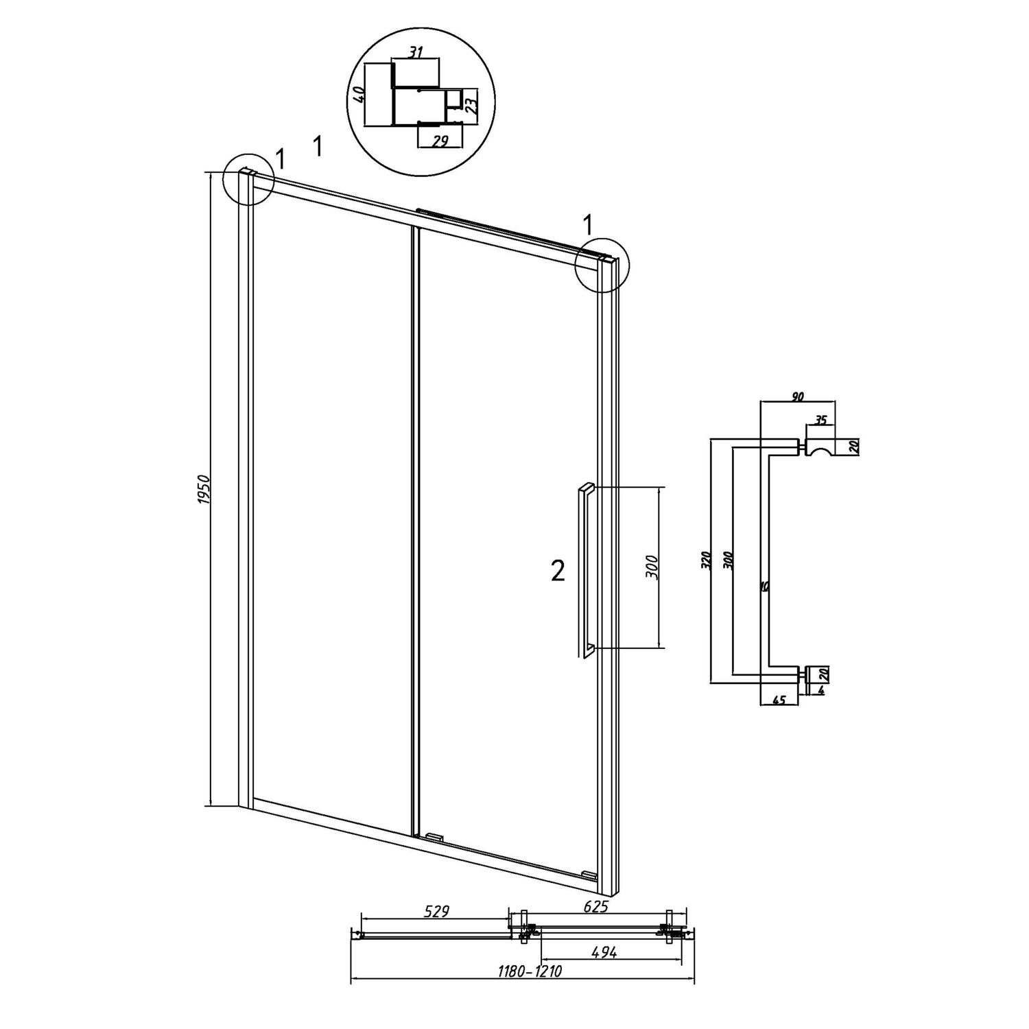 Душевая дверь Grossman Cosmo 100.K33.02.120.32.00 120х195, стекло прозрачное, профиль золото сатин - фото 1