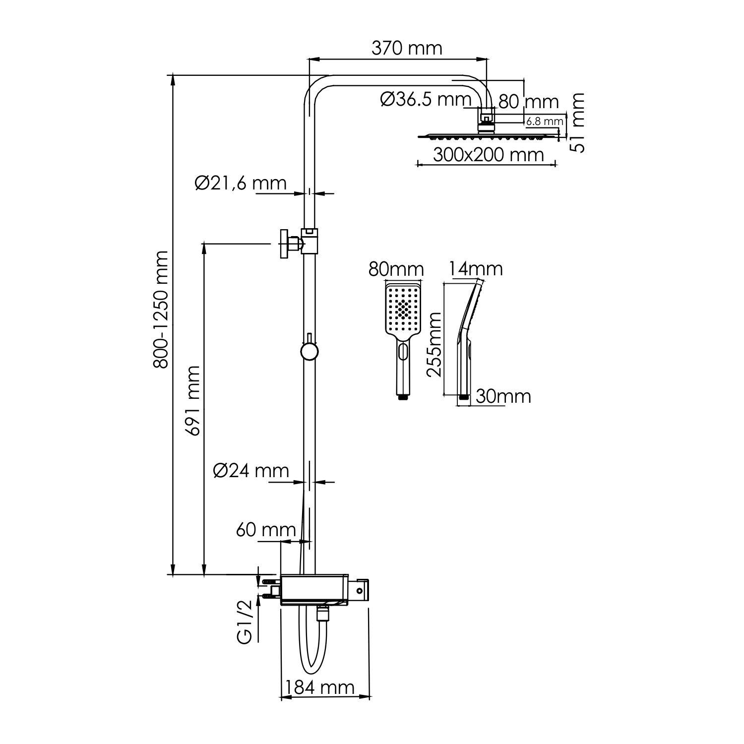 Душевая стойка WasserKRAFT A113.069.126.CH Thermo, с верхним душем, термостатическим смесителем, цвет хром - фото 1