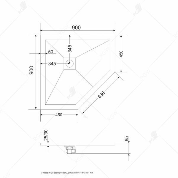 Поддон для душа RGW Stone Tray ST/T-Co 90x90, искусственный камень, цвет бетон - фото 1