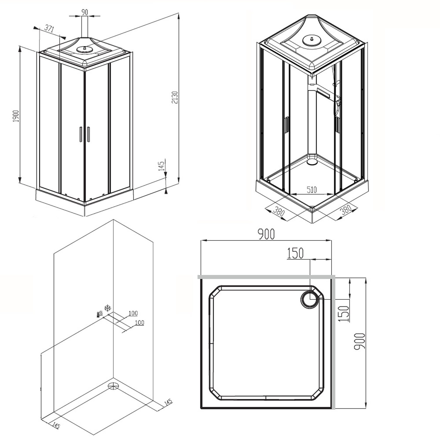 Душевая кабина AM.PM Gem Square W90C-403-090MT 90x90, стекло прозрачное, профиль хром матовый - фото 1