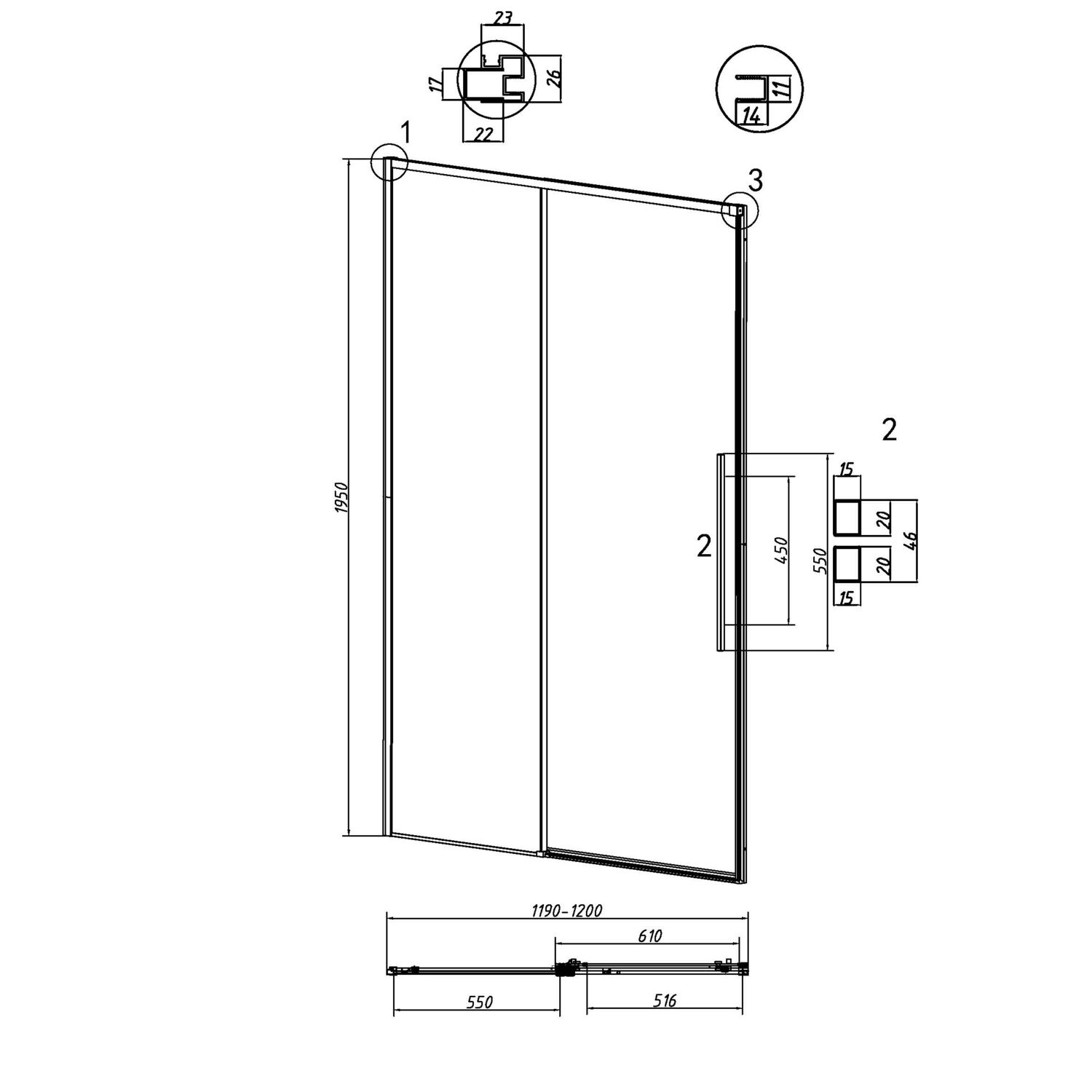 Душевая дверь Grossman Galaxy 100.K33.01.120.10.02 120х195, левая, стекло шиншилла, профиль хром - фото 1