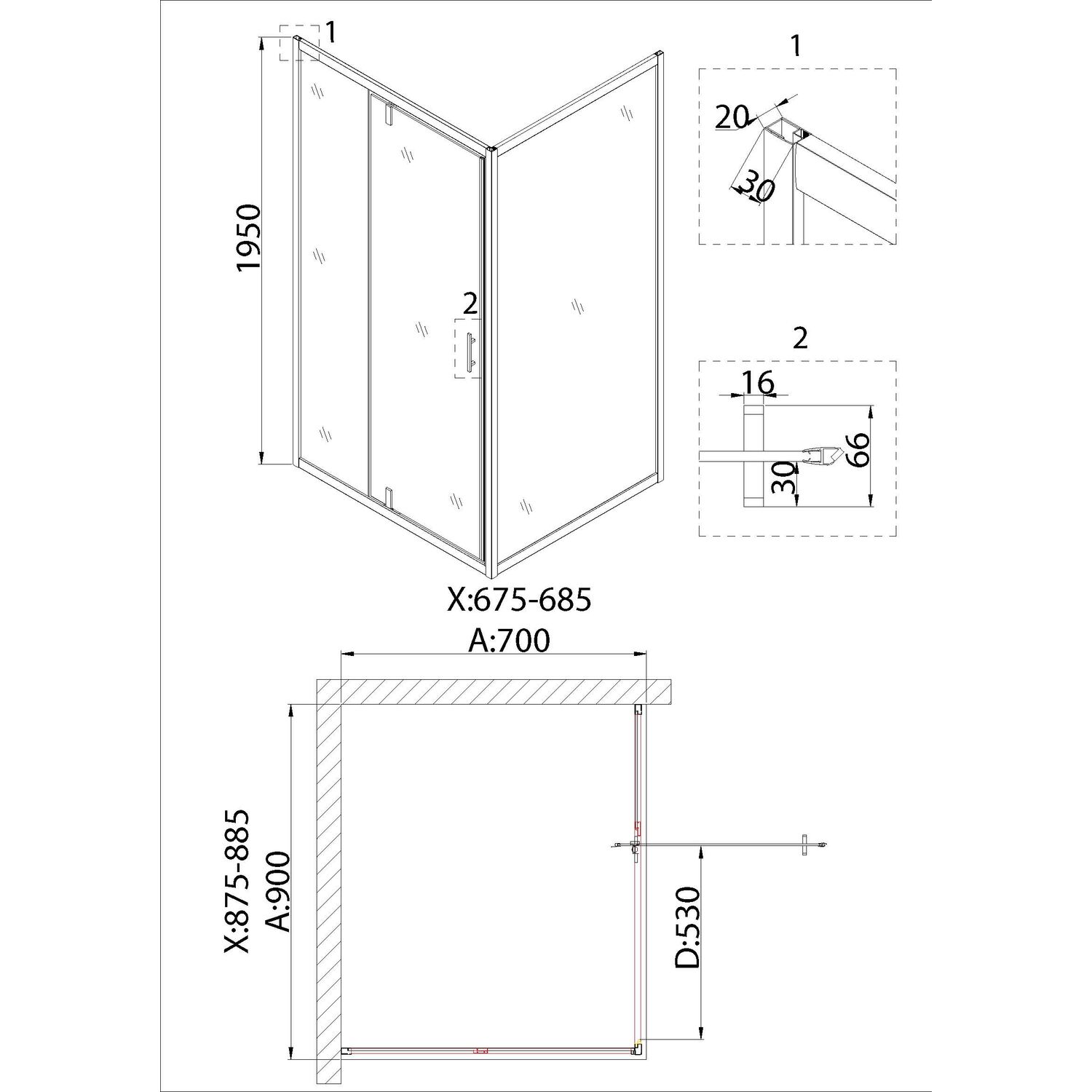 Душевой уголок Niagara Nova NG-83-9AB-A70B 90х70, стекло прозрачное, профиль черный матовый - фото 1