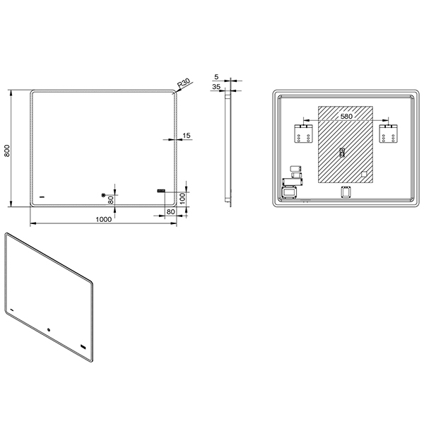 Зеркало Esbano ES-2073KDS 100x80, LED подсветка, функция антизапотевания, часы, сенсорный выключатель - фото 1