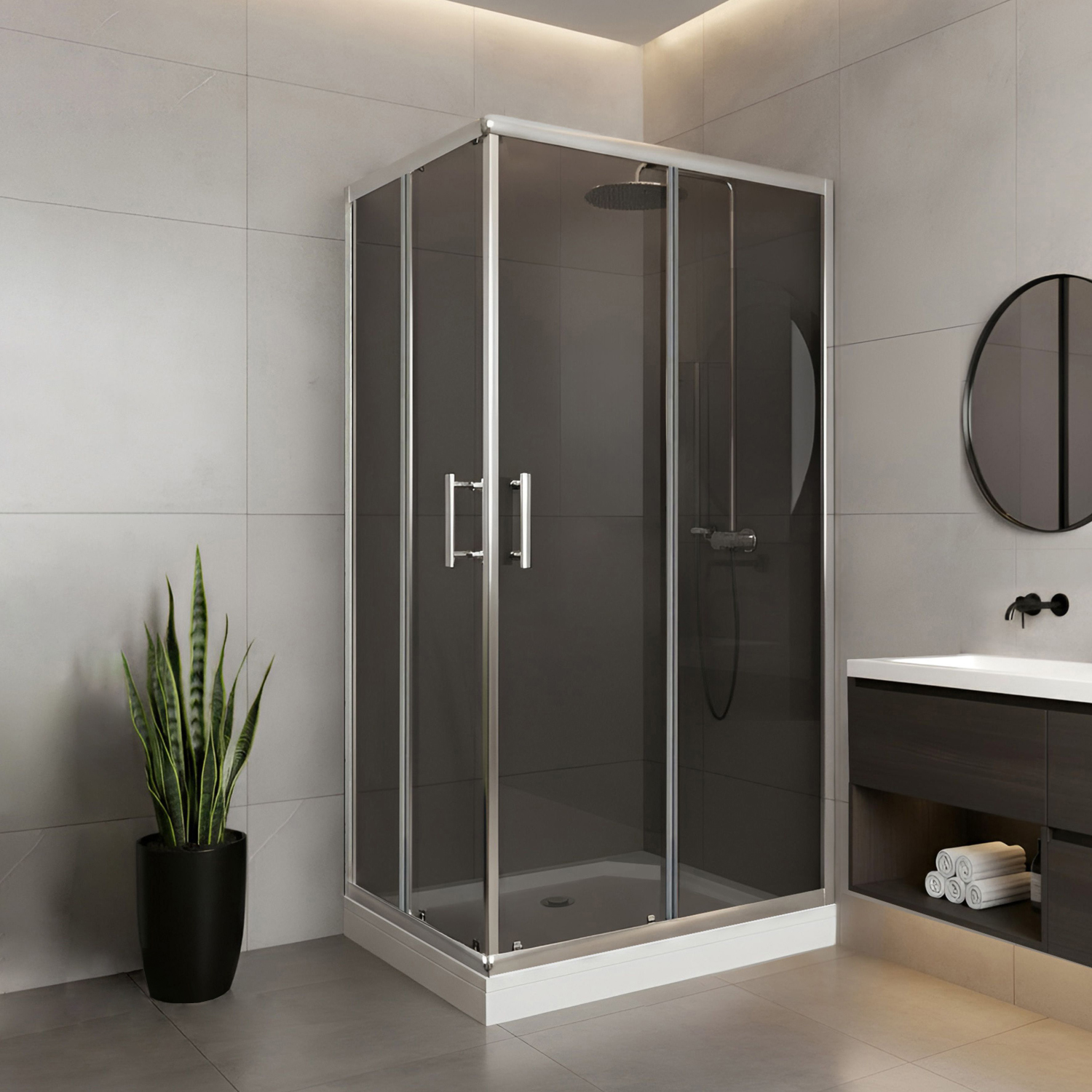 Душевой уголок Parly QZ71S N 100x70, стекло тонированное, профиль хром