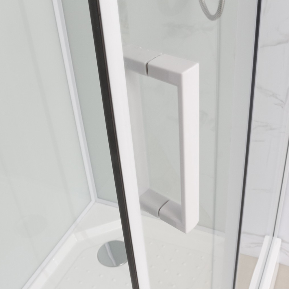 Душевая кабина Frank F408 White 80x80, с полотенцедержателем, стекло прозрачное, профиль белый, без крыши - фото 1