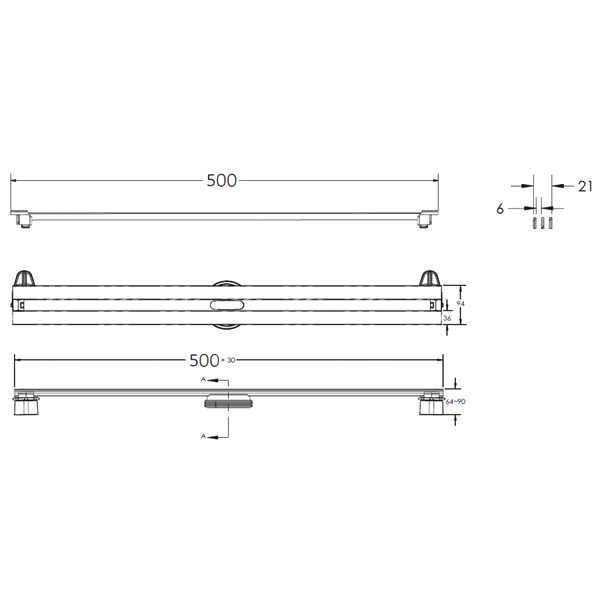 Душевой лоток Berges Super Slim 091178 с решеткой 50x9 см, боковой выпуск, с возможностью изменения длины, цвет хром глянец