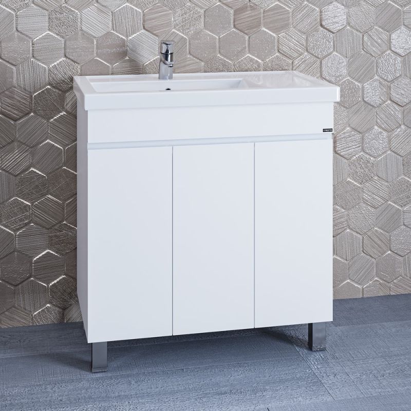 Тумба под раковину Санта Марс 80 напольная, с 3 дверцами, цвет белый