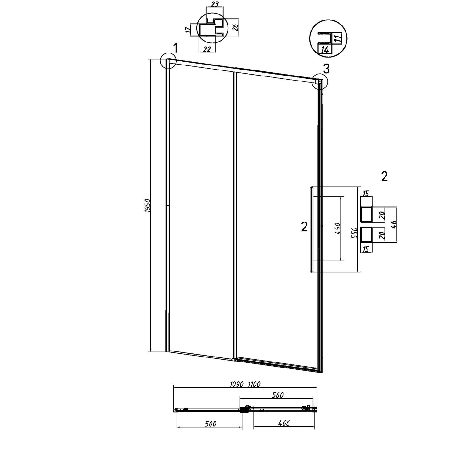 Душевая дверь Grossman Galaxy 110х195, стекло тонированное, профиль графит сатин - фото 1