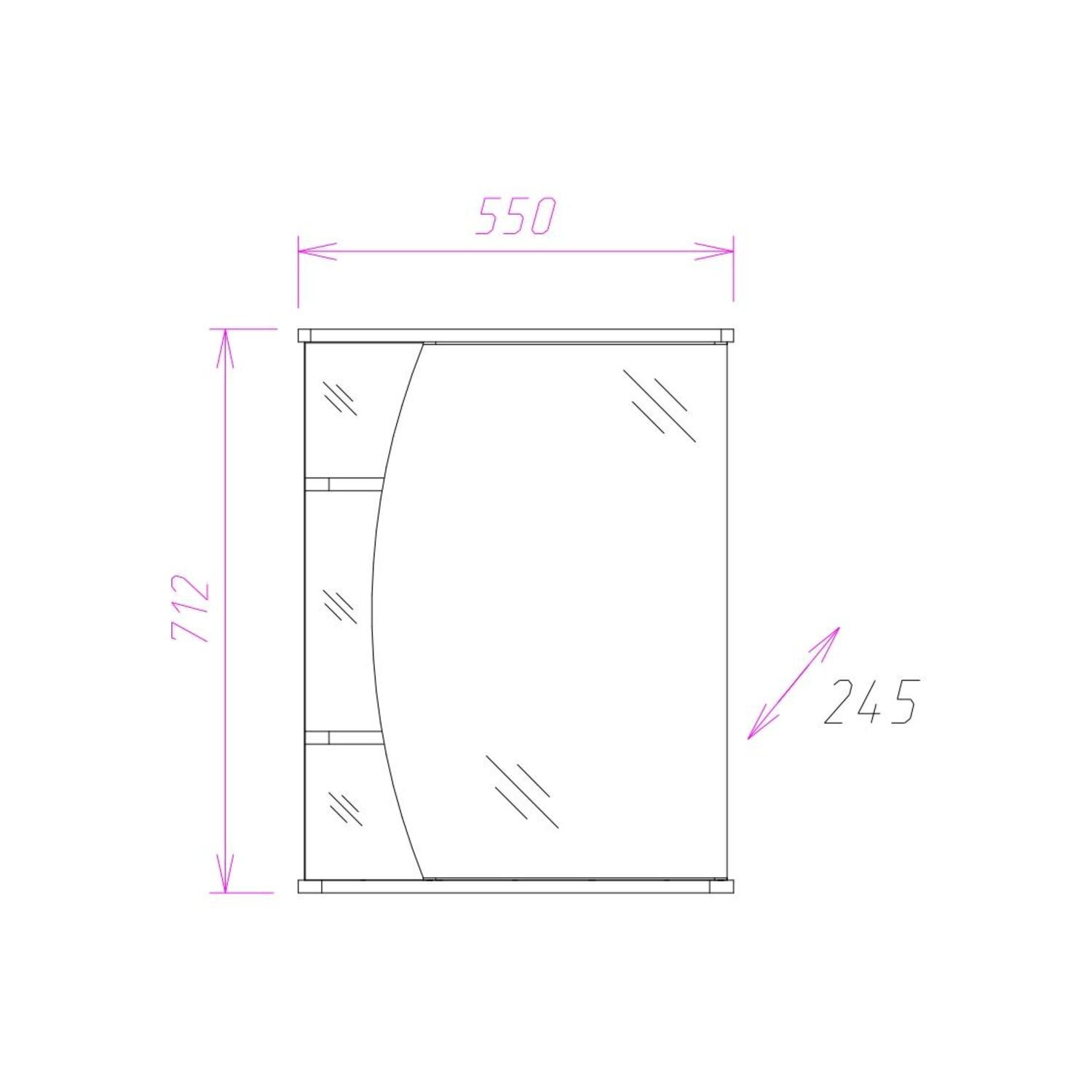 Шкаф-зеркало Оника Луна 55, левый, с подсветкой, цвет белый - фото 1