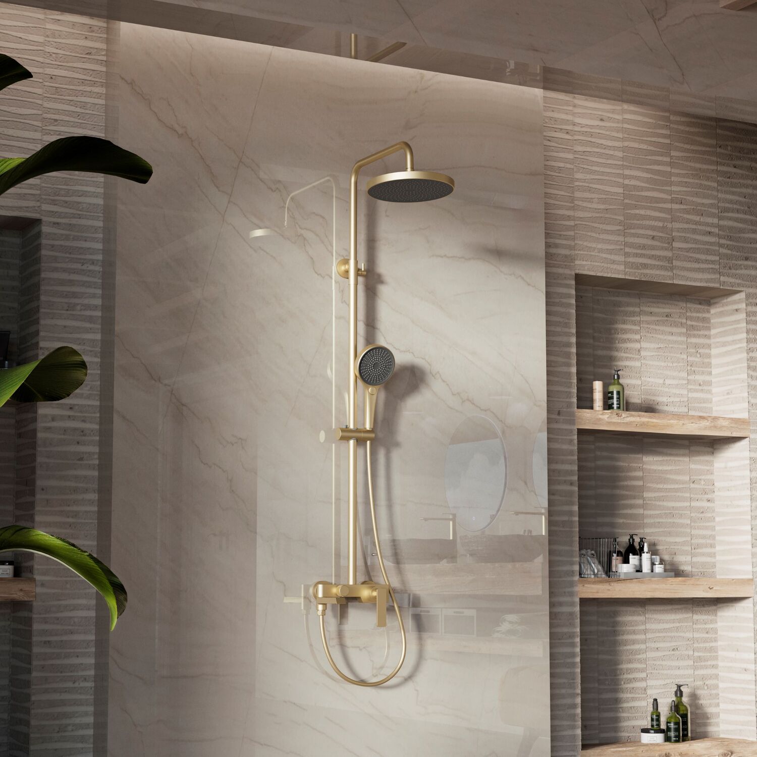 Душевая стойка Vincea VSFS-413BG, с верхним душем, смесителем, цвет брашированное золото - фото 1