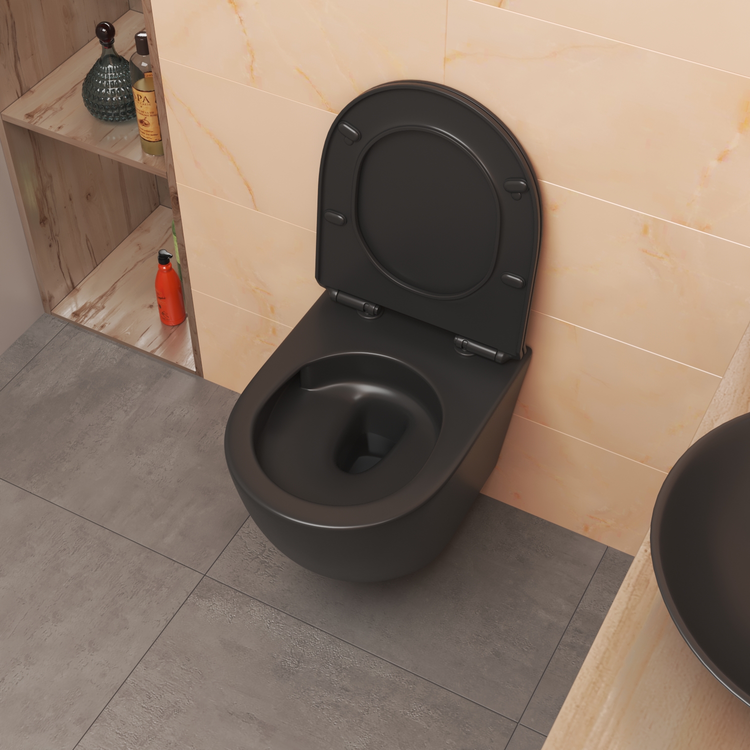 Унитаз Joki Stella T JK1141020MB подвесной, безободковый, смыв Торнадо, с сиденьем микролифт, цвет черный - фото 1
