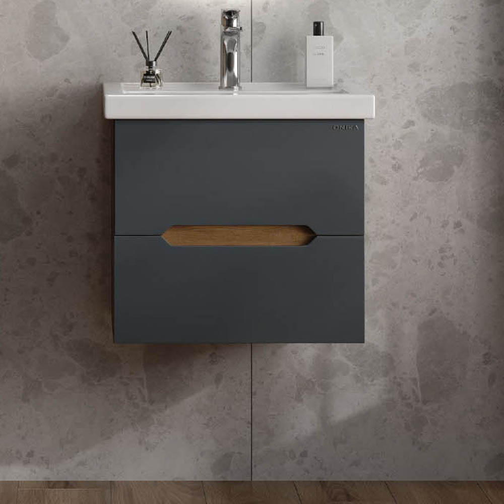 Тумба под раковину Оника Айленд 50, подвесная, цвет графит / дуб крафт золотой