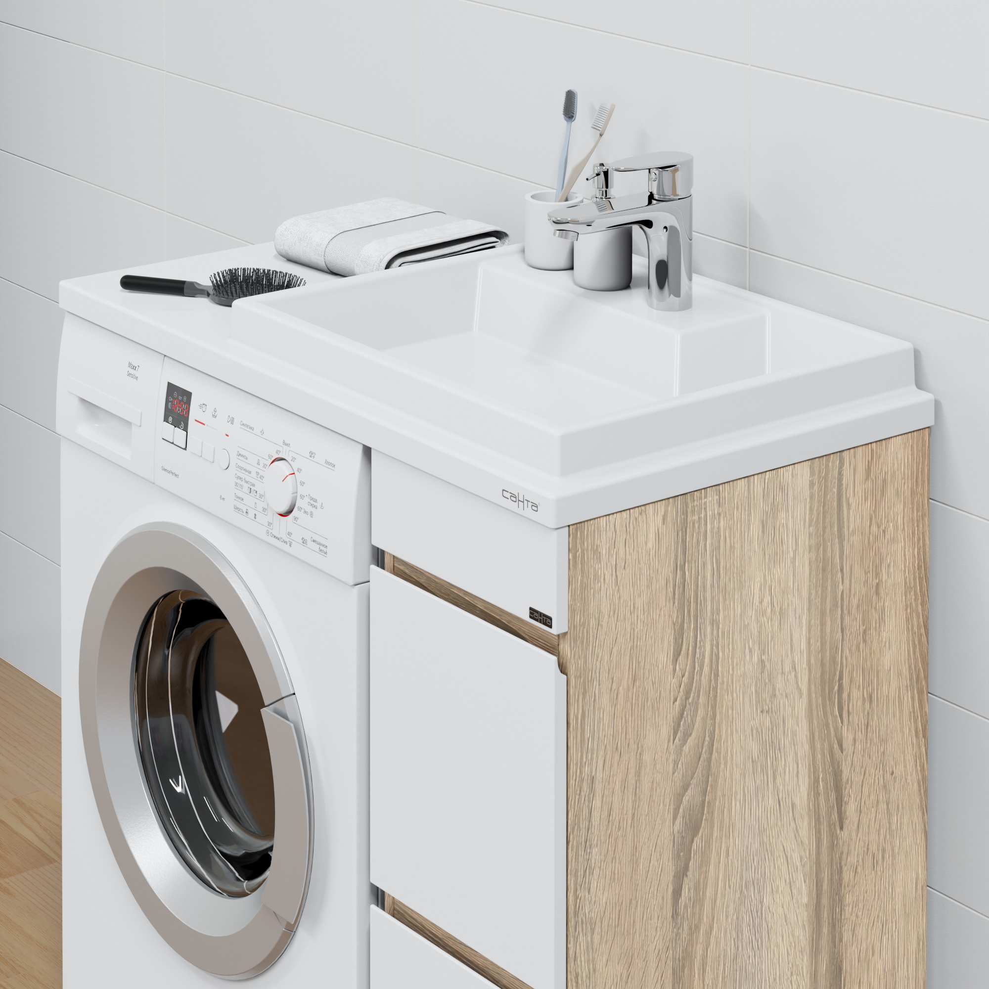 Тумба под раковину Санта Марс 29, цвет белый / янтарное дерево - фото 1