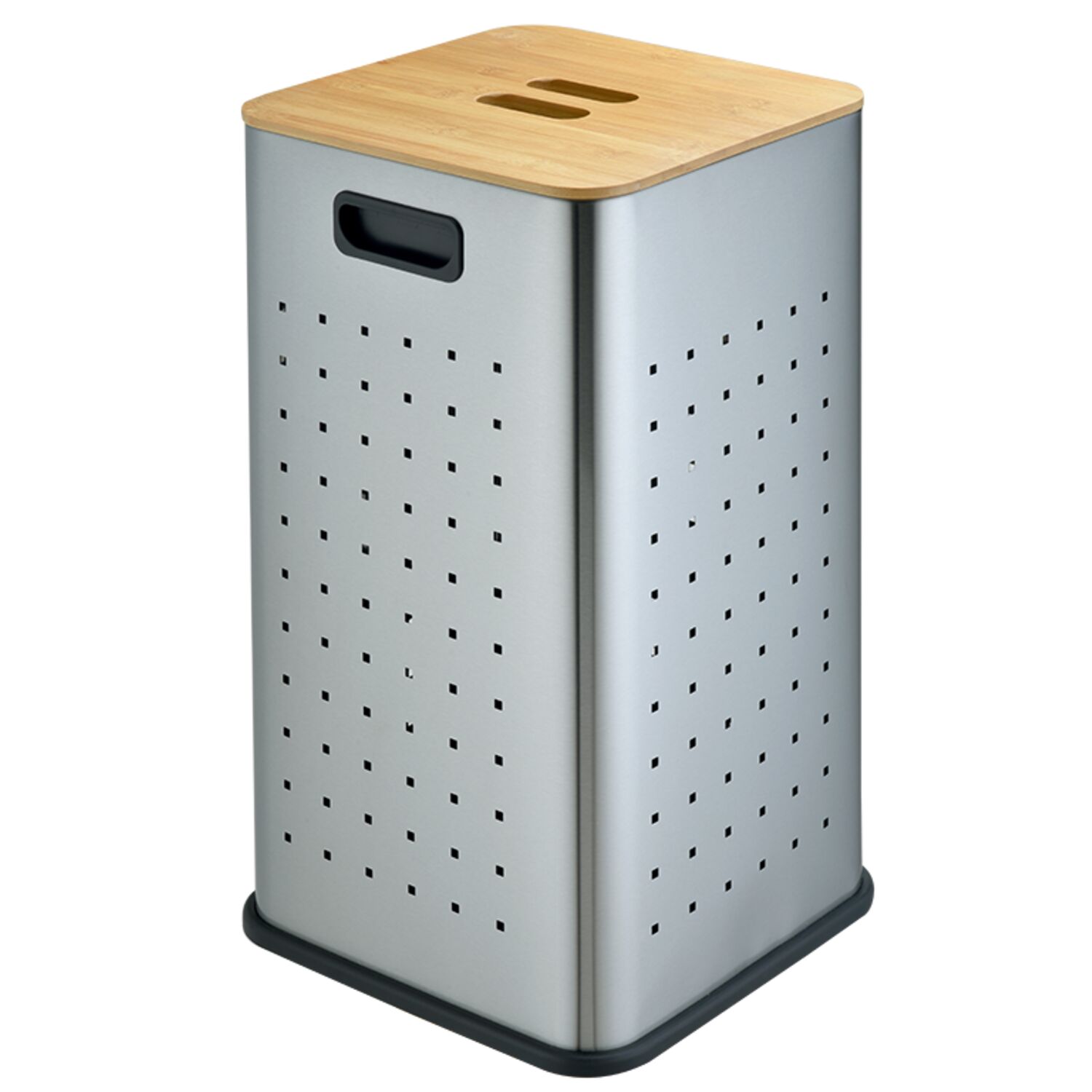 Корзина для белья Weltwasser NANSY MT 35L, цвет сталь матовая / бамбук