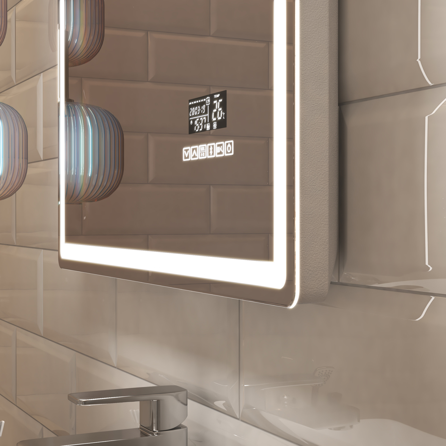 Зеркало Vigo Geometry Media Voice 60x70, с подсветкой, функцией антизапотевания, Bluetooth, часами, голосовым управлением - фото 1