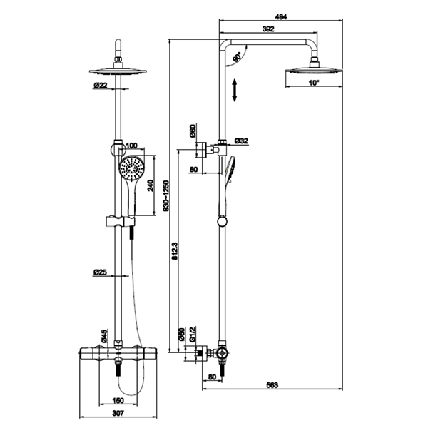 Душевая стойка Cersanit Odra A63069 с верхним душем, термостатическим смесителем, цвет хром - фото 1