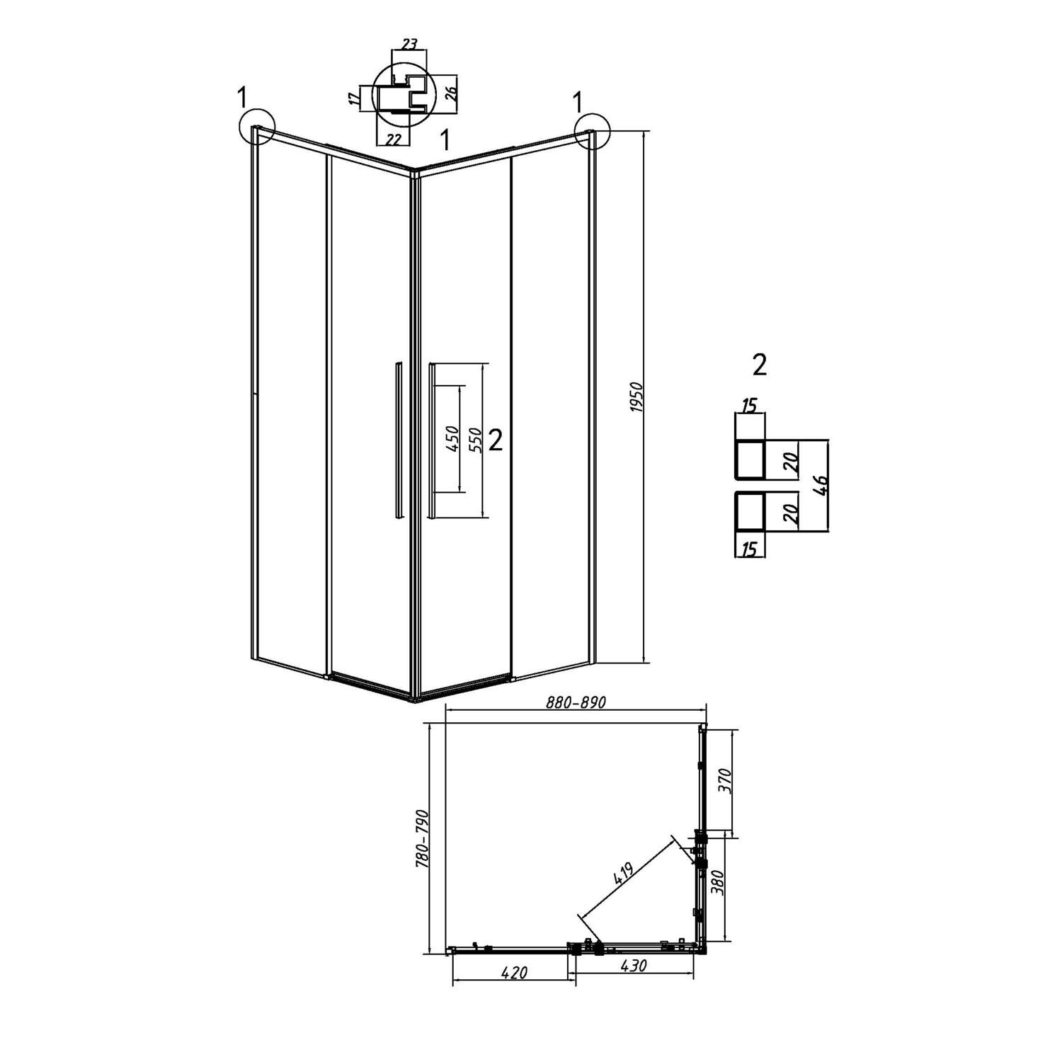 Душевой уголок Grossman Galaxy 300.K33.01.9080.21.02 90х80, стекло шиншилла, профиль черный матовый - фото 1
