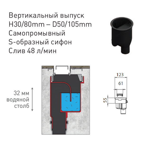 Душевой лоток Berges B1 Keramik 095019 с решеткой 80x6 см, прямой выпуск, цвет матовый черный - фото 1