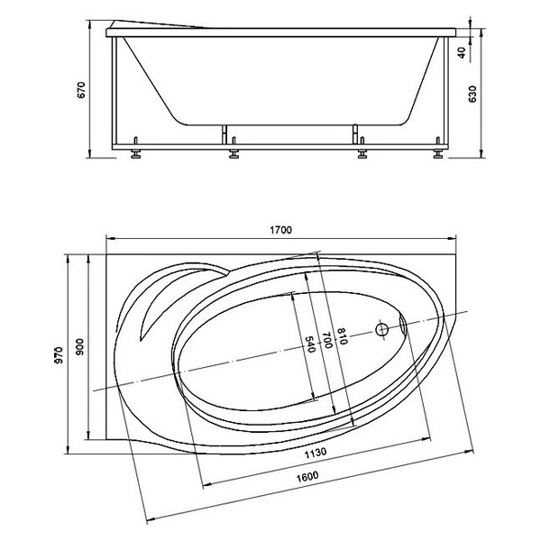 Акриловая ванна Акватек Бетта 170х97, левая, цвет белый - фото 1